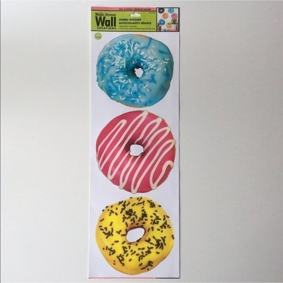 Donuts Wall Stickers Decals SET OF 6 Jumbo 5โ Removable Bakery Cafe Decor NEW - Picture 2 of 13